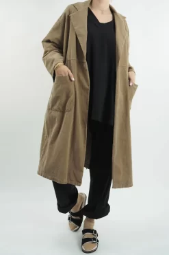 Made In Italy Edward Needlecord One Button Midi Jacket Tan