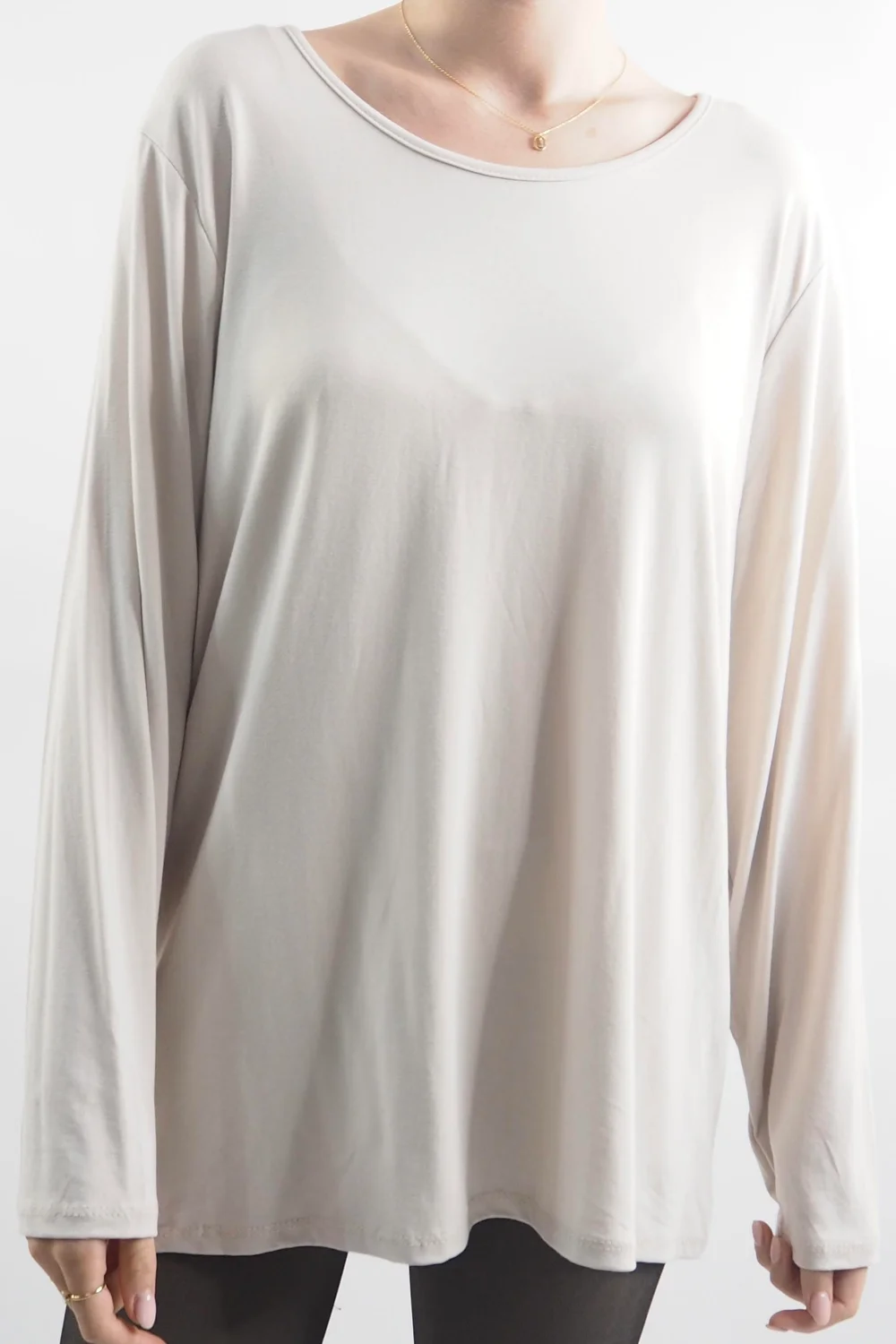 Made In Italy Fine Jersey Long Sleeve Top Stone / 3 Made In Italy Fine Jersey Long Sleeve Top Stone /