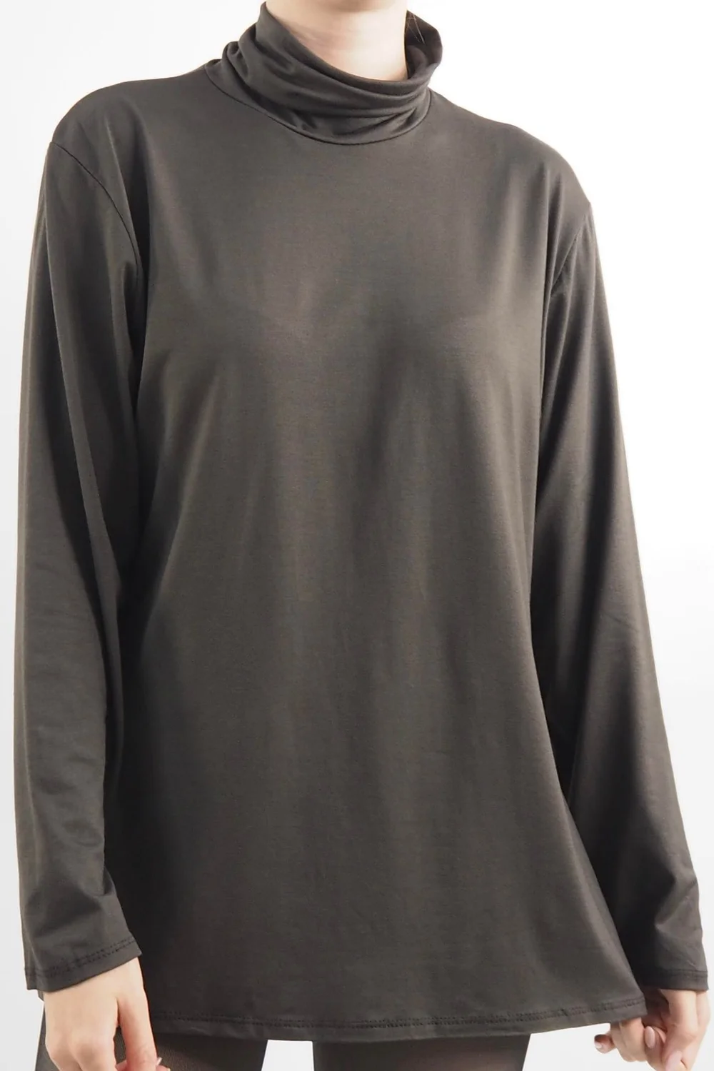 Made In Italy Fine Jersey Polo Neck Top Brown 3 Made In Italy Fine Jersey Polo Neck Top Brown