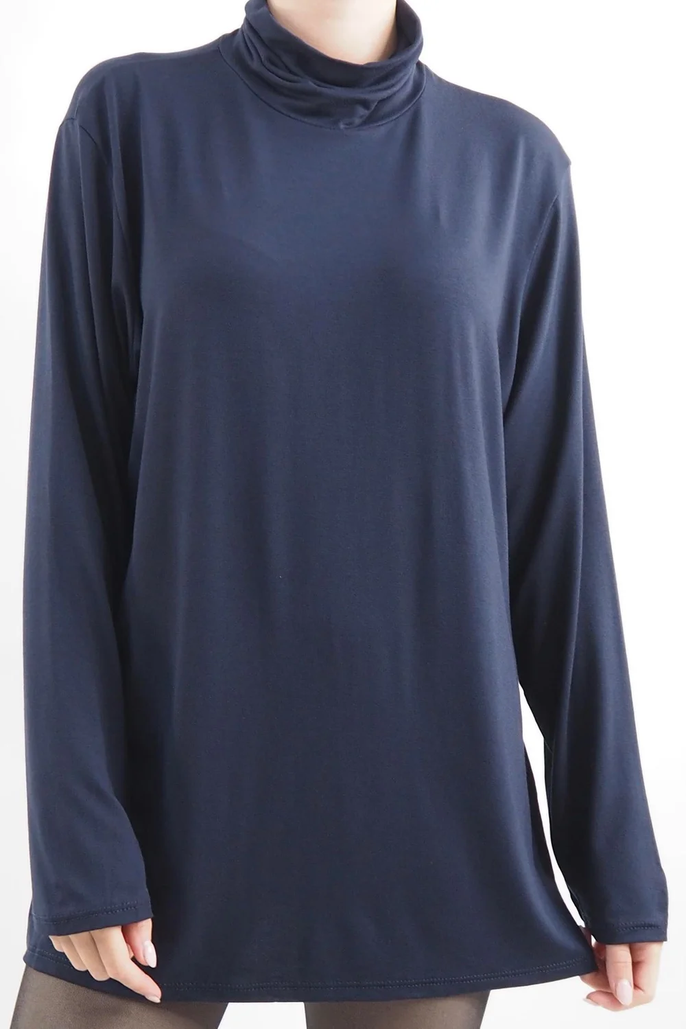 Made In Italy Fine Jersey Polo Neck Top Navy 3 Made In Italy Fine Jersey Polo Neck Top Navy