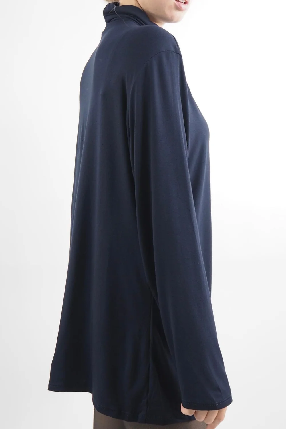 Made In Italy Fine Jersey Polo Neck Top Navy 4 Made In Italy Fine Jersey Polo Neck Top Navy - Image 2