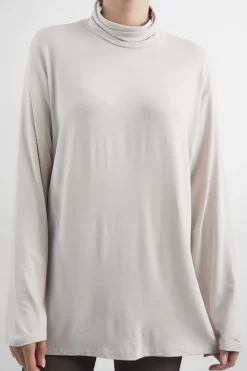 Made In Italy Fine Jersey Polo Neck Top Stone /