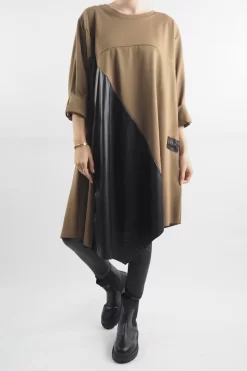 Made In Italy Hope Asymmetric Panel Dress Camel