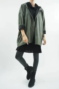 Made In Italy Hope Leather Look Cocoon Jacket Khaki