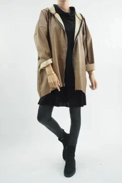 Made In Italy Hope Leather Look Cocoon Jacket Toast