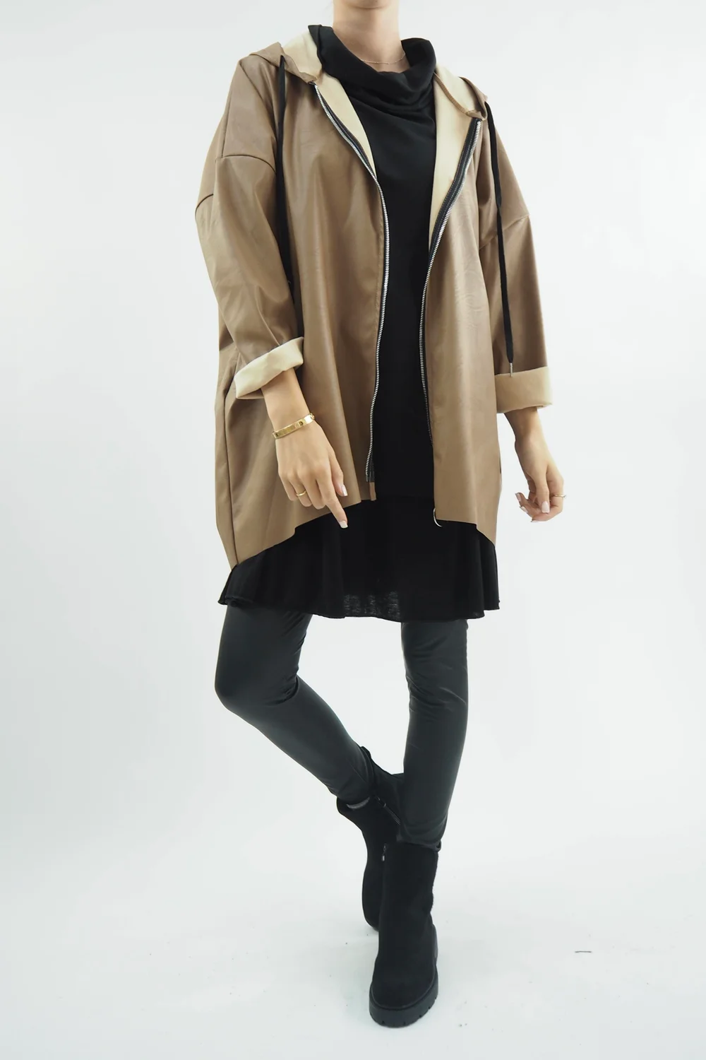 Made In Italy Hope Leather Look Cocoon Jacket Toast 3 Made In Italy Hope Leather Look Cocoon Jacket Toast