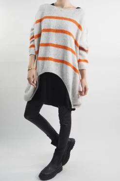 Made In Italy Hush Breton Grunge Knit Top Oatmeal