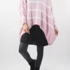 Made In Italy Hush Breton Grunge Knit Top Rose Pink