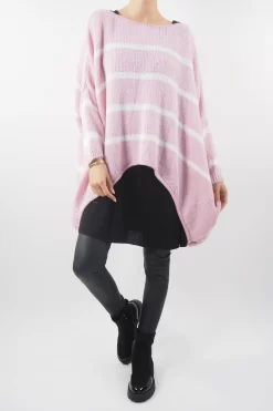 Made In Italy Hush Breton Grunge Knit Top Rose Pink