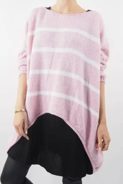 Made In Italy Hush Breton Grunge Knit Top Rose Pink -Fashion Women's Store made in italy hush breton grunge knit top blush04.jpg