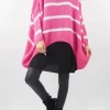 Made In Italy Hush Breton Grunge Knit Top Geranium Pink