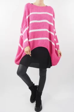 Made In Italy Hush Breton Grunge Knit Top Geranium Pink