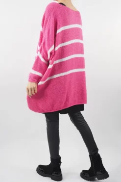 Made In Italy Hush Breton Grunge Knit Top Geranium Pink -Fashion Women's Store made in italy hush breton grunge knit top geranium03.jpg