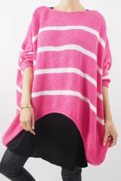 Made In Italy Hush Breton Grunge Knit Top Geranium Pink -Fashion Women's Store made in italy hush breton grunge knit top geranium04.jpg