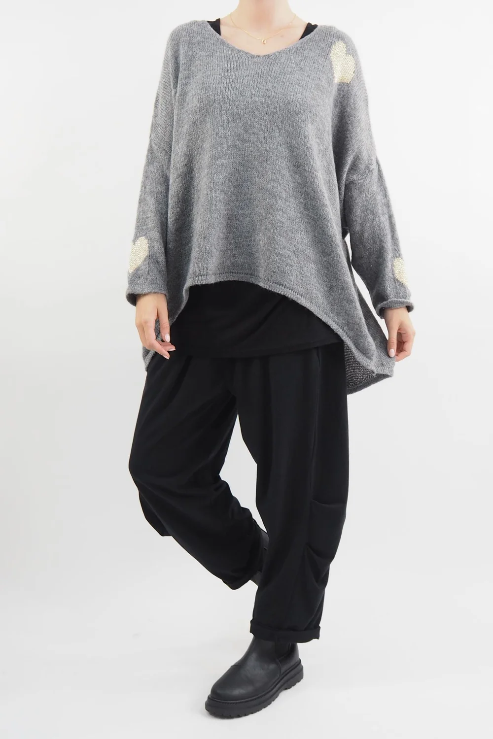 Made In Italy Hush Heart Of Gold Knit Top Slate 6 Made In Italy Hush Heart Of Gold Knit Top Slate - Image 4