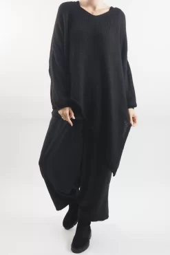 Made In Italy Hush Super Slant Knit Top Black