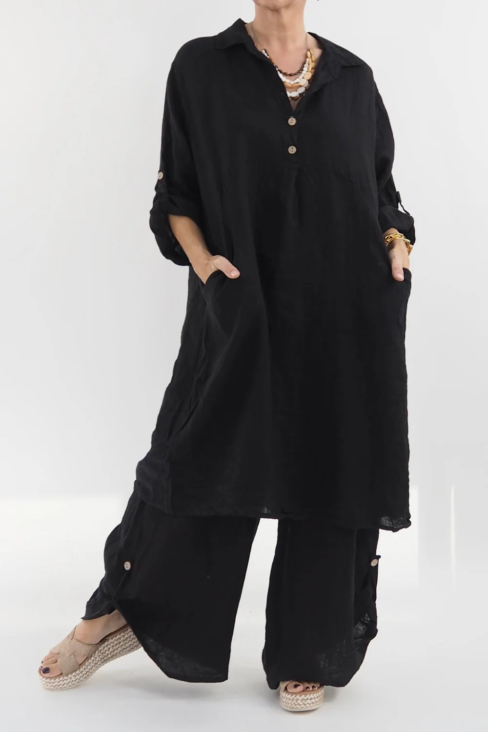 Made In Italy Pure Linen Jensen Buttoned Shirt Dress Black 3 Made In Italy Pure Linen Jensen Buttoned Shirt Dress Black