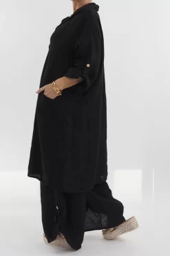 Made In Italy Pure Linen Jensen Buttoned Shirt Dress Black 9 Made In Italy Pure Linen Jensen Buttoned Shirt Dress Black -Fashion Women's Store made in italy jensen buttoned shirt dress black 3.jpg