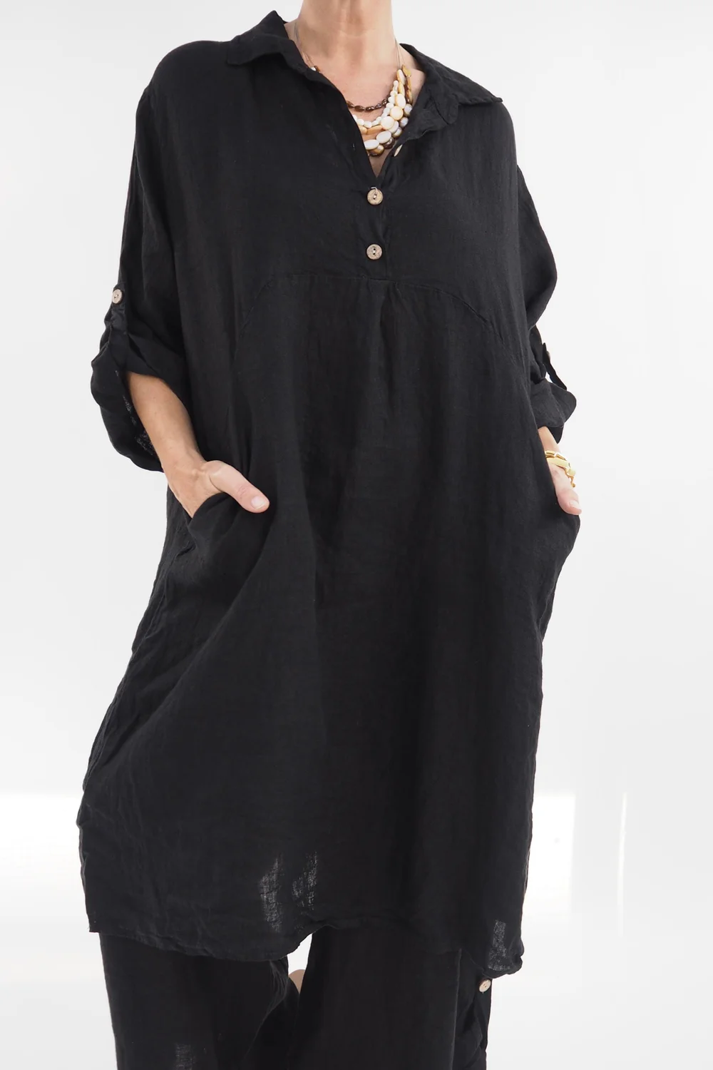 Made In Italy Pure Linen Jensen Buttoned Shirt Dress Black 7 Made In Italy Pure Linen Jensen Buttoned Shirt Dress Black - Image 5