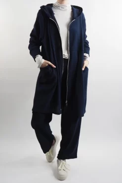 Made In Italy Jumbo Softie Stretch Cord Long Zip Jacket Ink