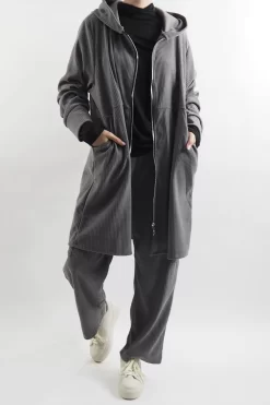 Made In Italy Jumbo Softie Stretch Cord Long Zip Jacket Storm