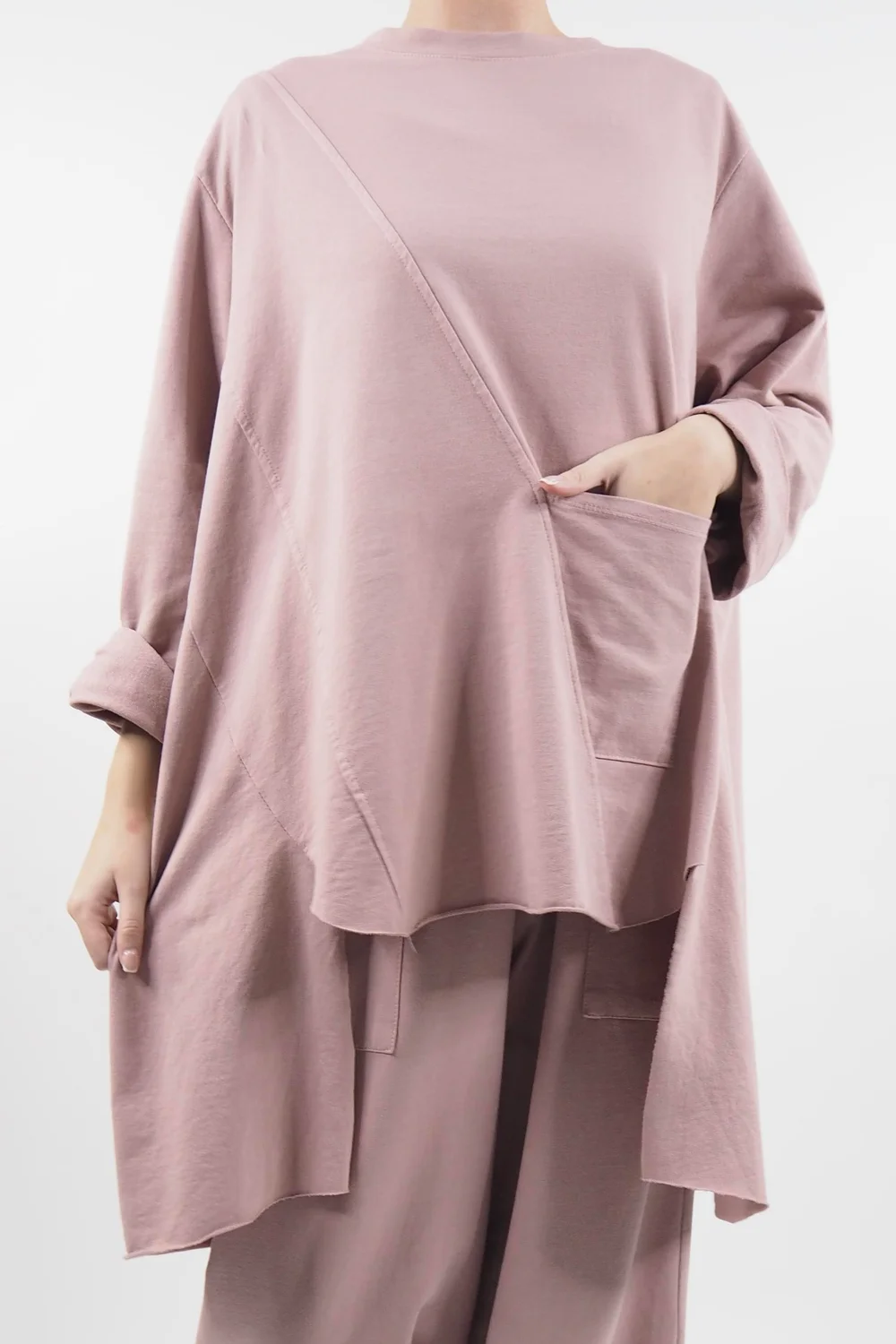 Made In Italy Lagenlook High Low Pocket Sweatshirt Antique Rose 3 Made In Italy Lagenlook High Low Pocket Sweatshirt Antique Rose