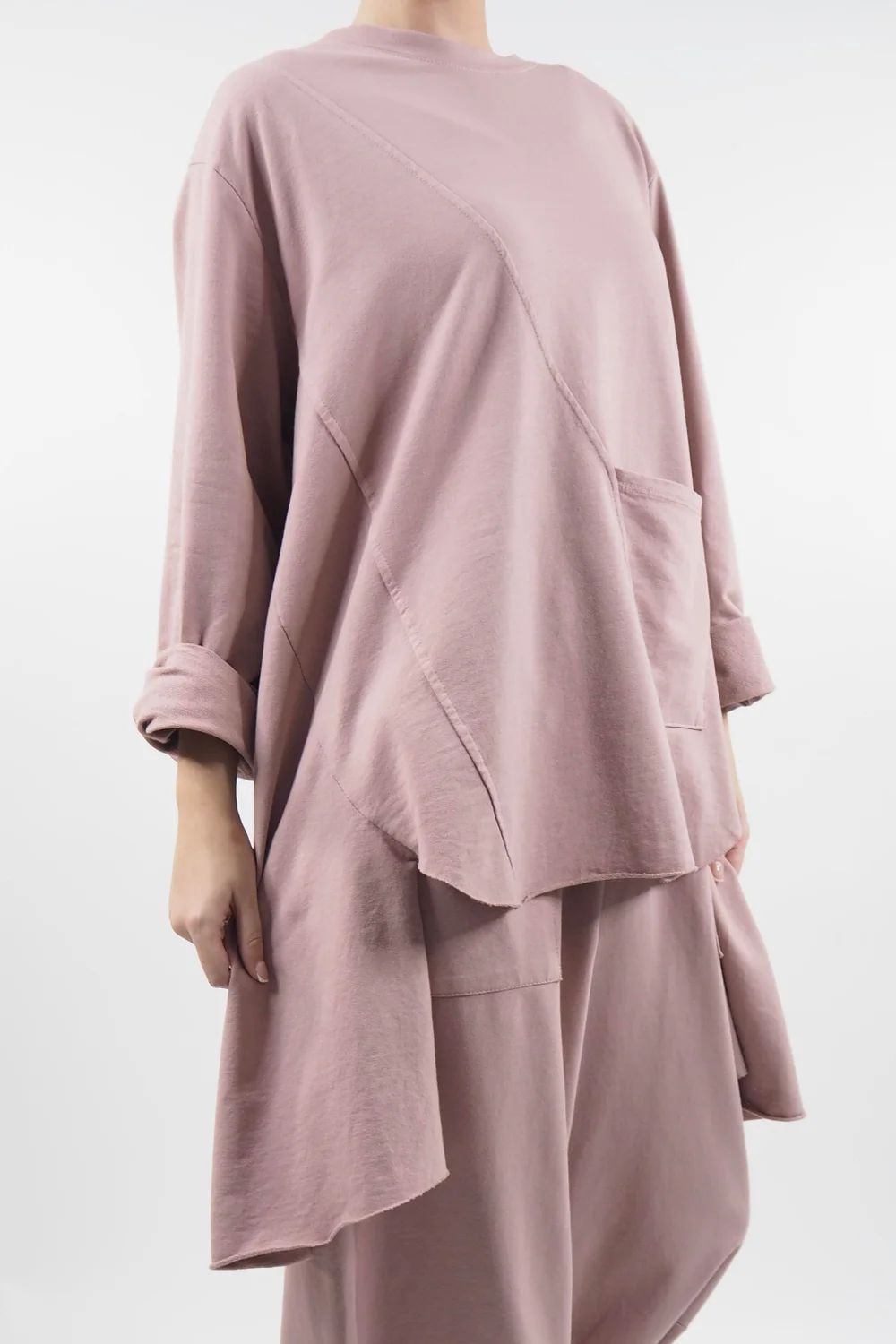 Made In Italy Lagenlook High Low Pocket Sweatshirt Antique Rose 4 Made In Italy Lagenlook High Low Pocket Sweatshirt Antique Rose - Image 2