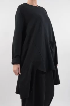 Made In Italy Lagenlook High Low Pocket Sweatshirt Black -Fashion Women's Store made in italy lagenlook high low pocket sweatshirt black12.jpg