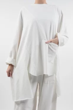 Made In Italy Lagenlook High Low Pocket Sweatshirt Ecru