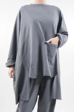 Made In Italy Lagenlook High Low Pocket Sweatshirt Storm