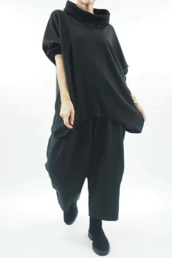 Made In Italy Larc Cowl Fine Knit Top Black