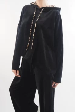 Made In Italy Leopard Love Stretch Velour Hoodie Black /