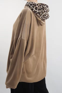 Made In Italy Leopard Love Stretch Velour Hoodie Camel