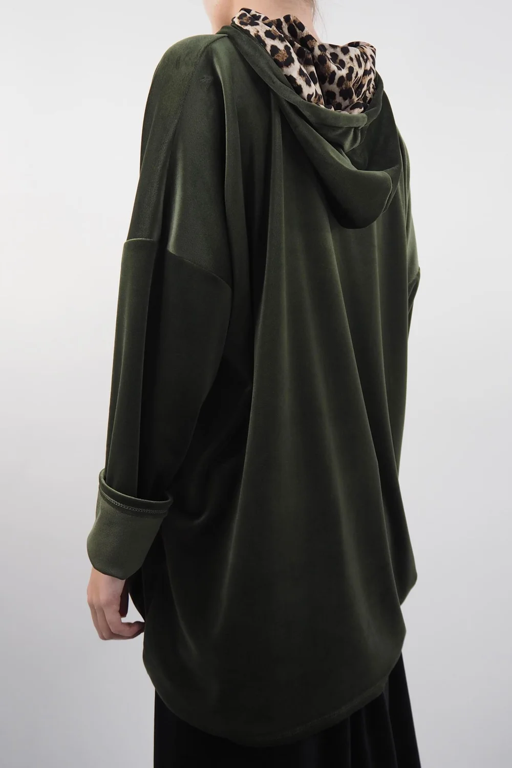 Made In Italy Leopard Love Stretch Velour Hoodie Olive 4 Made In Italy Leopard Love Stretch Velour Hoodie Olive - Image 2