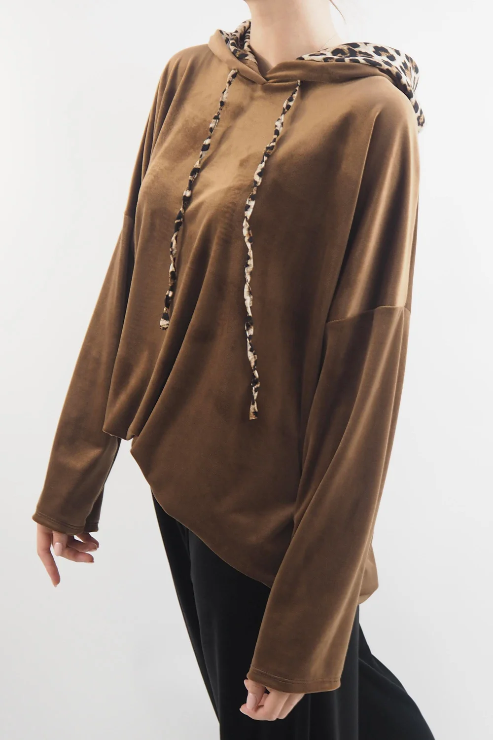 Made In Italy Leopard Love Stretch Velour Hoodie Tan 3 Made In Italy Leopard Love Stretch Velour Hoodie Tan