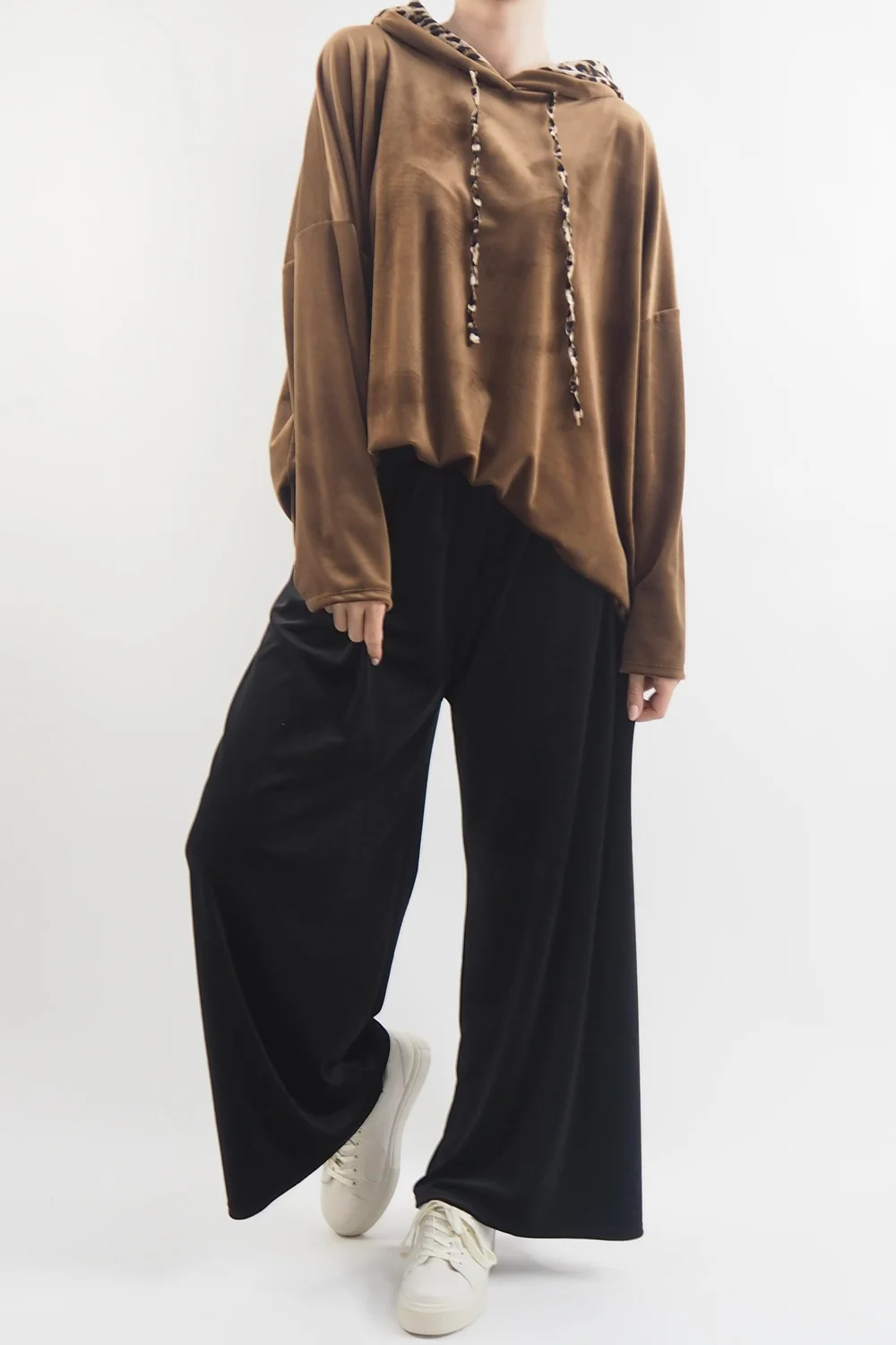 Made In Italy Leopard Love Stretch Velour Hoodie Tan 5 Made In Italy Leopard Love Stretch Velour Hoodie Tan - Image 3