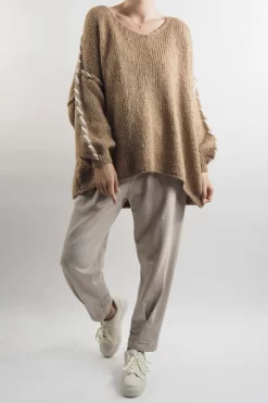 Made In Italy Malmo Oversized Over Stitch Knit Top Toast