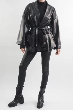 Made In Italy Moxie Belted Kimono Jacket Black