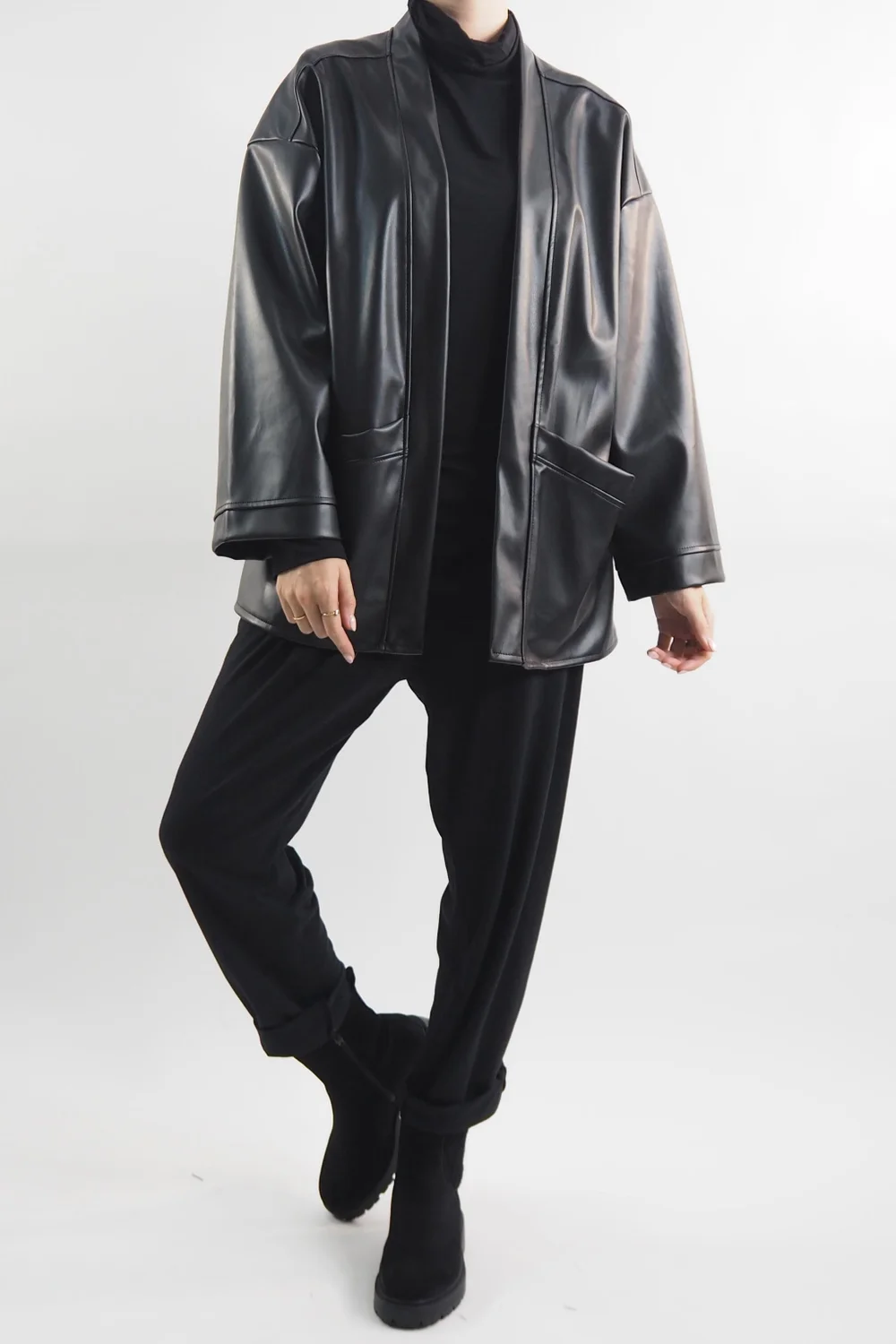 Made In Italy Moxie Belted Kimono Jacket Black 4 Made In Italy Moxie Belted Kimono Jacket Black - Image 2