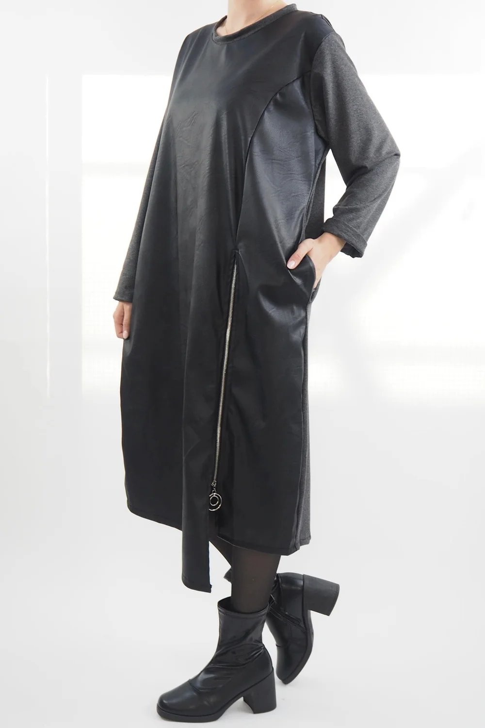 Made In Italy Moxie Pesca Zippy Dress Charcoal Marl 6 Made In Italy Moxie Pesca Zippy Dress Charcoal Marl - Image 4