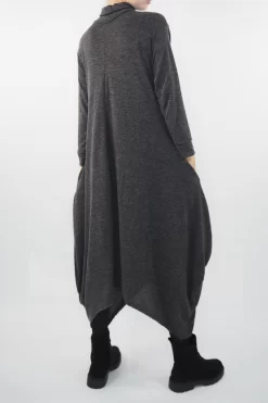 Made In Italy Moxie Polo Neck Tulip Knit Dress Charcoal Grey Marl * -Fashion Women's Store made in italy moxie polo neck tulip knit dress charcoal grey marl03.jpg