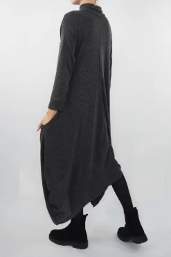 Made In Italy Moxie Polo Neck Tulip Knit Dress Charcoal Grey Marl * -Fashion Women's Store made in italy moxie polo neck tulip knit dress charcoal grey marl04.jpg