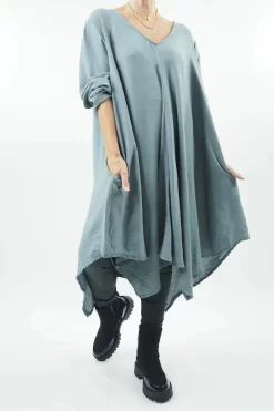 Made In Italy Nomad Handkerchief Pocketed Tunic Storm