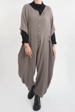 Made In Italy Obi Crepe Cotton Boilersuit Mushroom