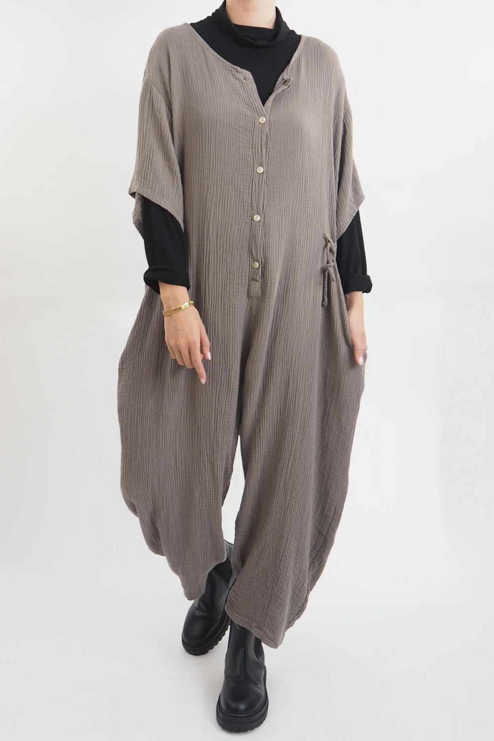 Made In Italy Obi Crepe Cotton Boilersuit Mushroom 3 Made In Italy Obi Crepe Cotton Boilersuit Mushroom