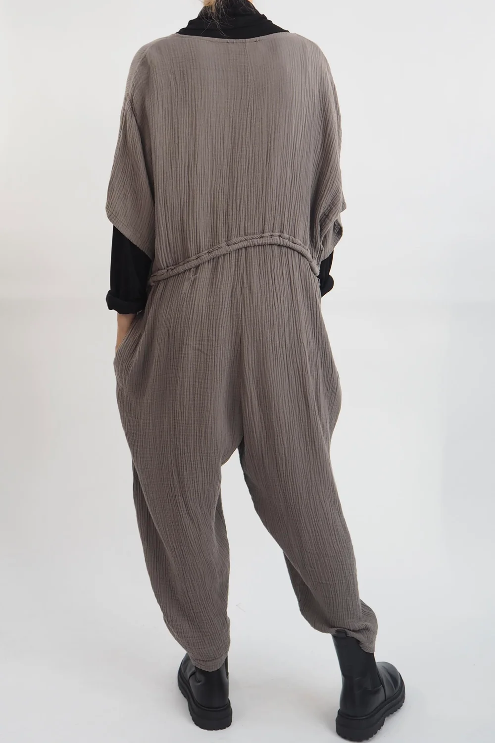 Made In Italy Obi Crepe Cotton Boilersuit Mushroom 5 Made In Italy Obi Crepe Cotton Boilersuit Mushroom - Image 3