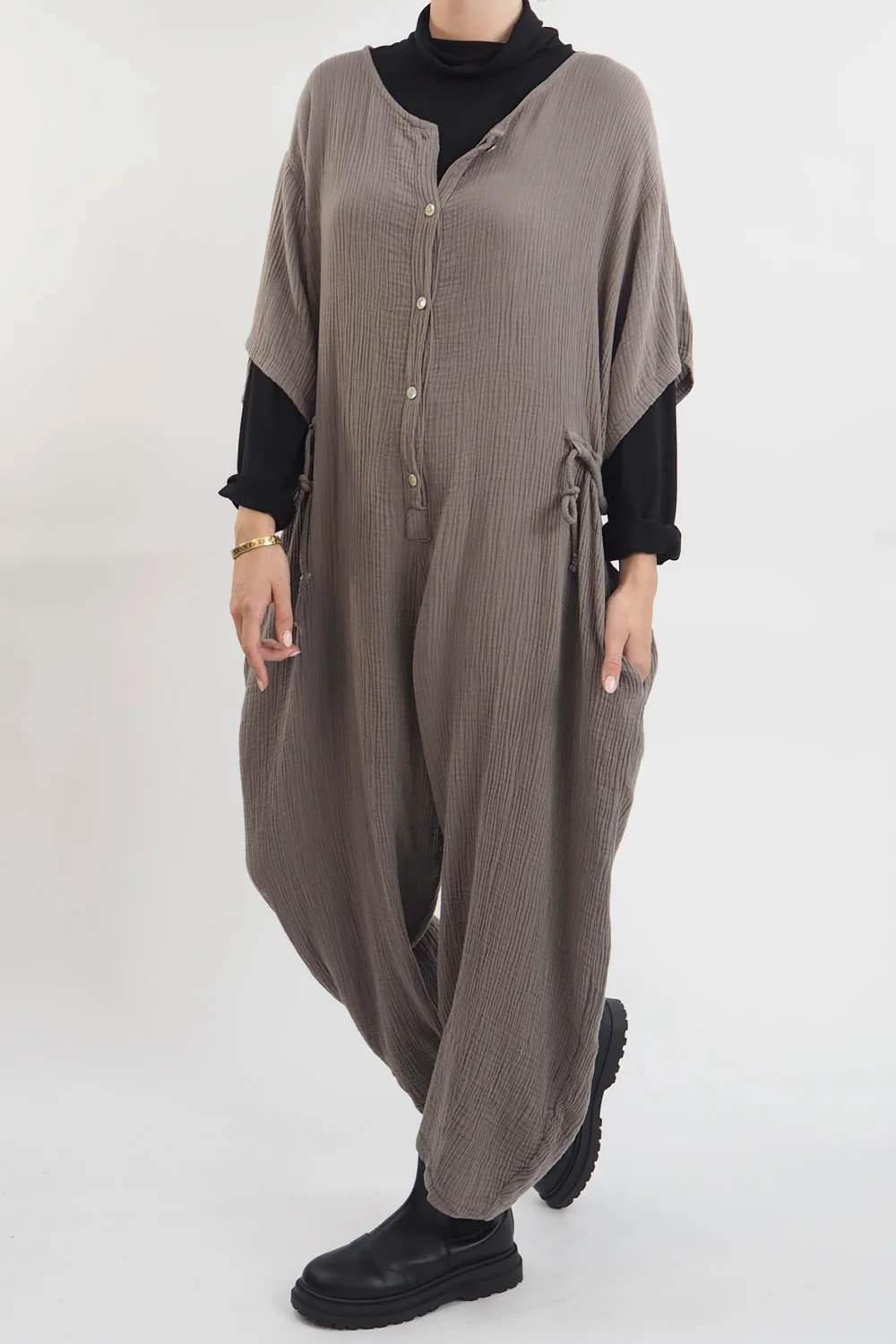 Made In Italy Obi Crepe Cotton Boilersuit Mushroom 6 Made In Italy Obi Crepe Cotton Boilersuit Mushroom - Image 4