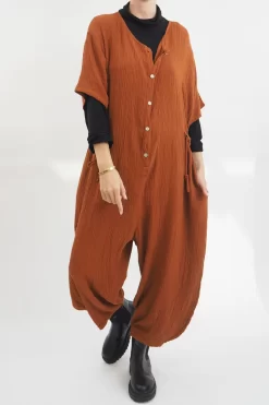 Made In Italy Obi Crepe Cotton Boilersuit Saffron