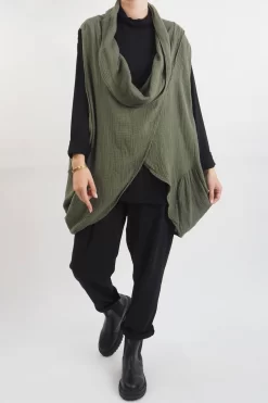 Made In Italy Obi Crepe Cotton Cross Cowl Tank Bonsai