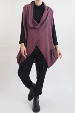 Made In Italy Obi Crepe Cotton Cross Cowl Tank Mulberry